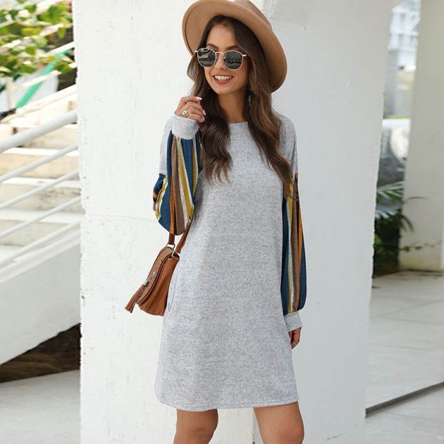 Fashion Colorful Striped Sleeve Spring Dress for Women Loose Casual Dress PQWQ296A