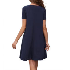 Solid Color Loose Casual Dress For Women Short Sleeve Summer Dresses PQ1161A