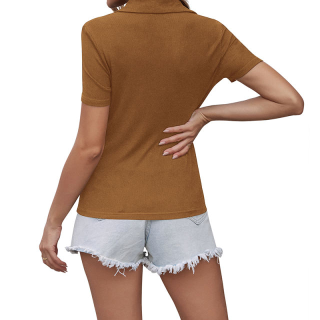 Solid Color Polo Shirt For Women Summer Short Sleeve Tops PQ1202A