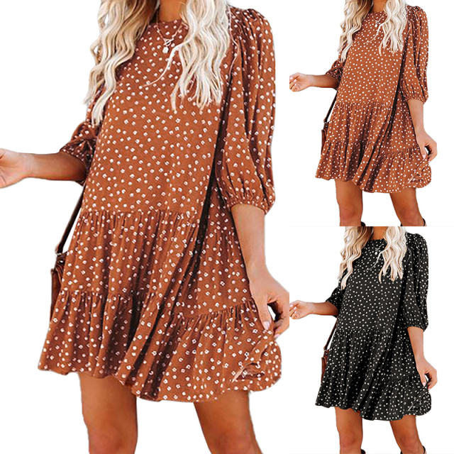 Fashion Summer Retro Dress Women Loose Half Sleeve Casual Dresses PQ1124A