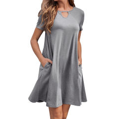 Women Solid Color Short Sleeve Summer Dresses Loose Casual Dress PQ1161C