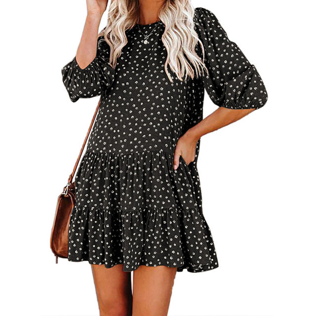 Women Loose Half Sleeve Casual Dresses Fashion Summer Retro Dress PQ1124B