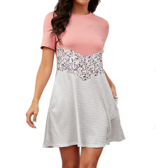 Women Leopard Print Casual Dress Short Sleeve Summer Mini Dress PQ1124C