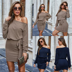 Long Sleeve Fall Casual Dress For Women Off-Shoulder Fashion Dresses PQXR747A
