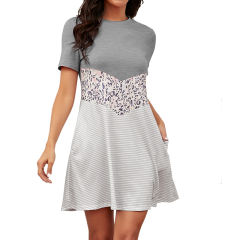 Women Summer Mini Dress Short Sleeve Leopard Print Casual Dress PQ1124B
