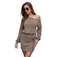 Long Sleeve Fall Casual Dress For Women Off-Shoulder Fashion Dresses PQXR747A