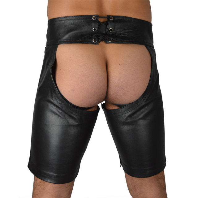 Matt PU Night Club Shorts Faux Leather Open Crutch Steampunk Pants Men PQN926