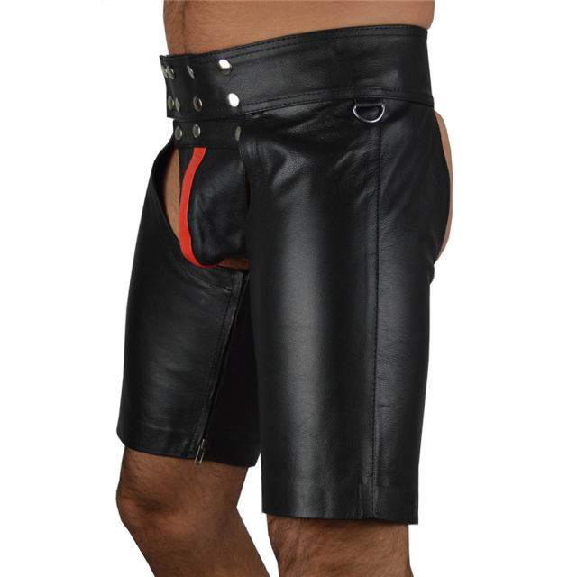 Matt PU Night Club Shorts Faux Leather Open Crutch Steampunk Pants Men PQN926