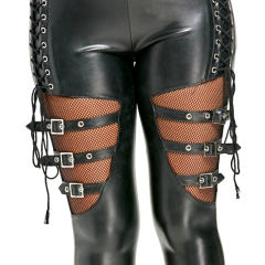 Faux Leather Lace-up Pants For Women Steampunk Matt PU Trousers PQLK1109