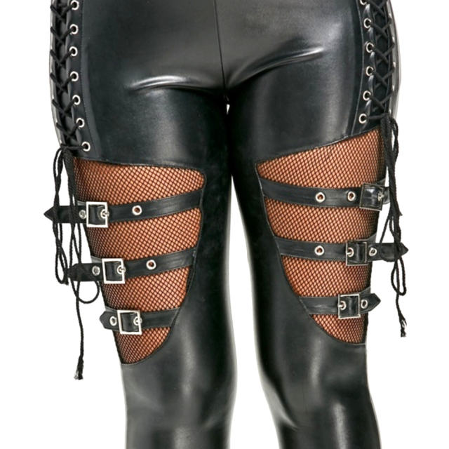 Faux Leather Lace-up Pants For Women Steampunk Matt PU Trousers PQLK1109