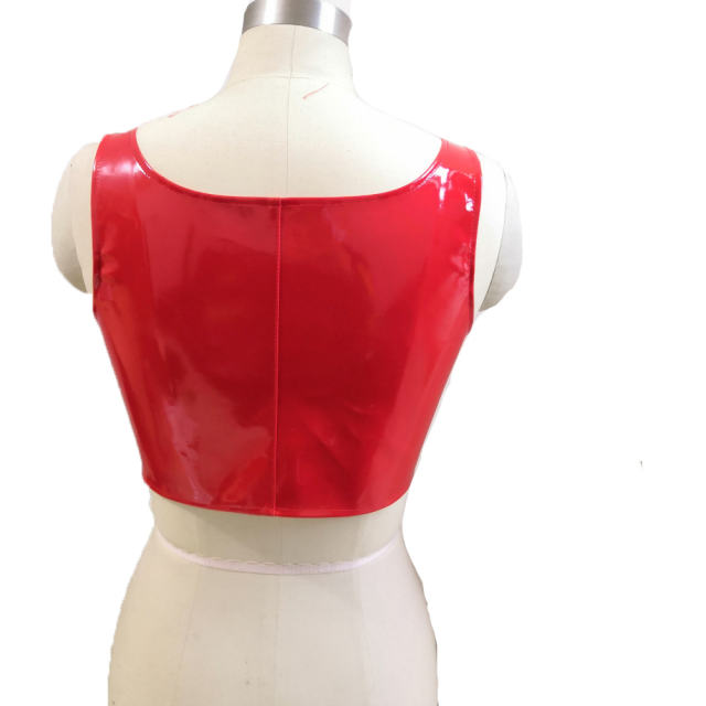 Women Faux Leather Club Vest Wetlook PVC Steampunk Crop Tops PQLK1115B