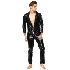 Faux Leather Jumpsuit For Men Steampunk Zentai PU Club Wear PQLKN917
