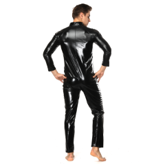 Faux Leather Jumpsuit For Men Steampunk Zentai PU Club Wear PQLKN917
