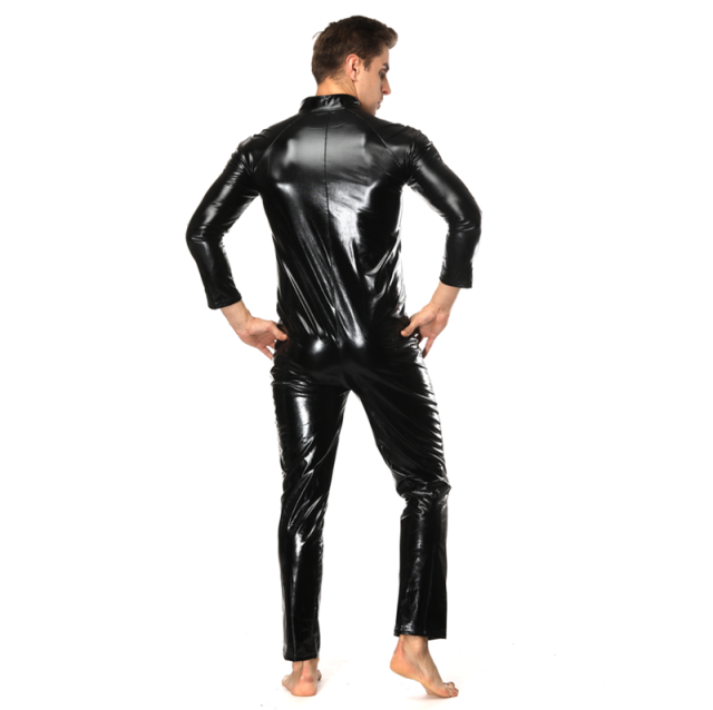 Faux Leather Jumpsuit For Men Steampunk Zentai PU Club Wear PQLKN917