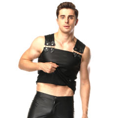 Faux Leather Vest For Men Steampunk Tops PU Club Wear PQLKN943