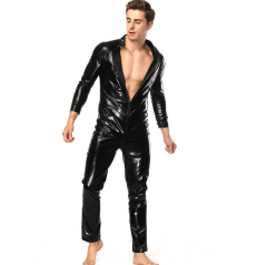 Faux Leather Jumpsuit For Men Steampunk Zentai PU Club Wear PQLKN917