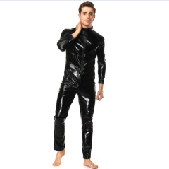 Faux Leather Jumpsuit For Men Steampunk Zentai PU Club Wear PQLKN917