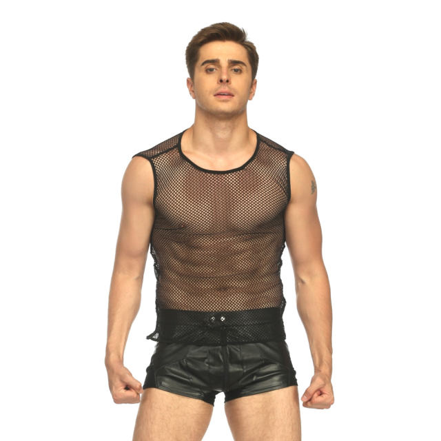 Night Club Wear Fetish Vest For Men Sheer Mesh Tops PQLKN952