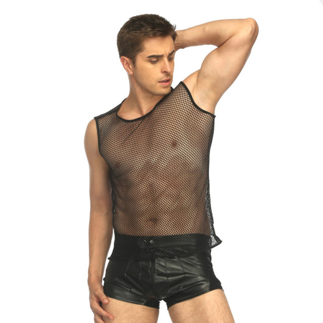 Night Club Wear Fetish Vest For Men Sheer Mesh Tops PQLKN952
