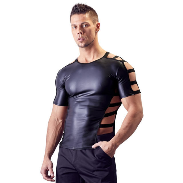 Hollow Out Fetish PVC Vest Night Club Wear For Men Faux Leather Tops PQN960