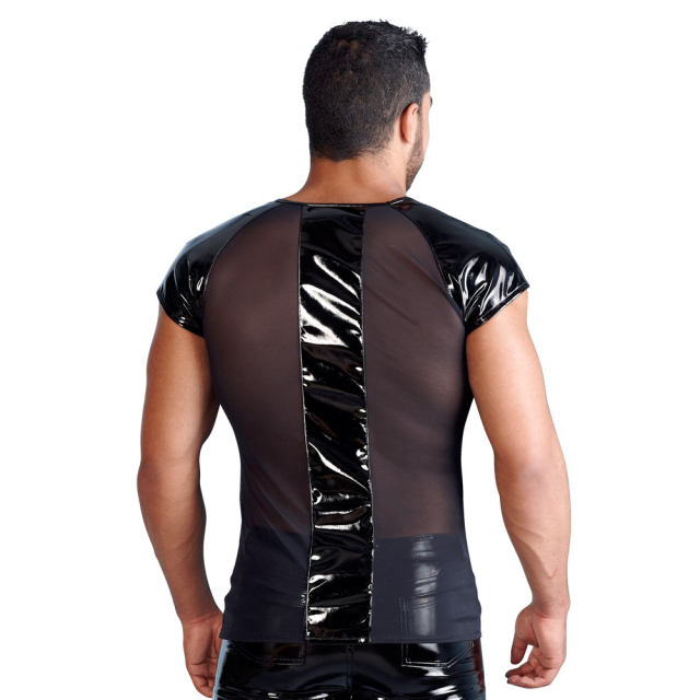 Mesh Steampunk Tops PU Club Wear Faux Leather Vest For Men PQLKN937