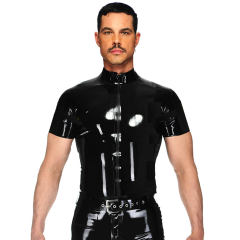 Unisex Wetlook PVC Steampunk Tops Faux Leather Night Club Shirts PQN969B