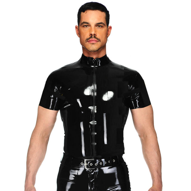 Unisex Wetlook PVC Steampunk Tops Faux Leather Night Club Shirts PQN969B