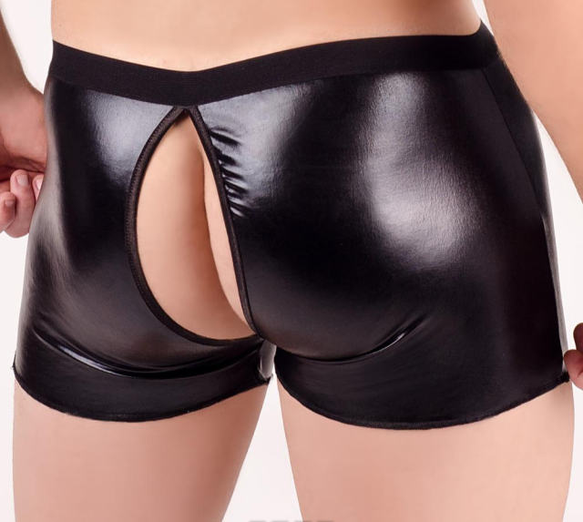 Wetlook PVC Steampunk Shorts Club Wear Faux Leather Underwear Men PQN964A