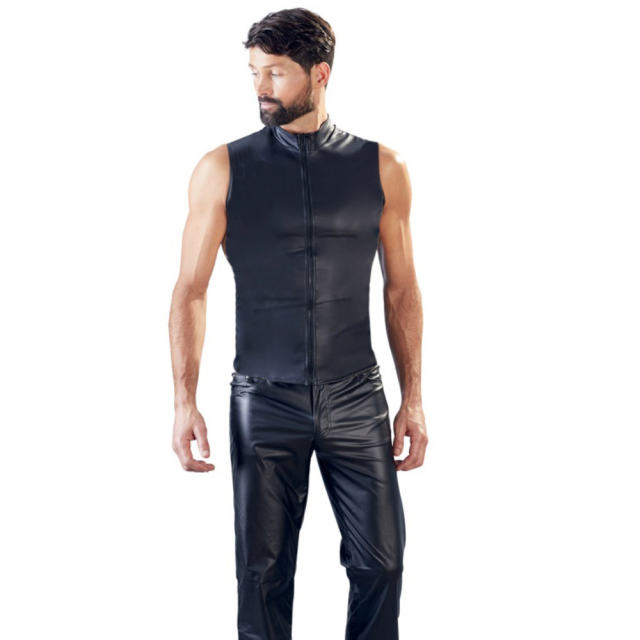 Sleeveless Faux Leather Night Club Shirts Matt PVC Steampunk Tops PQN977