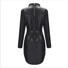 Fetish Matt PU Club Mini Dress For Women Steampunk Clubwear PQLK1114