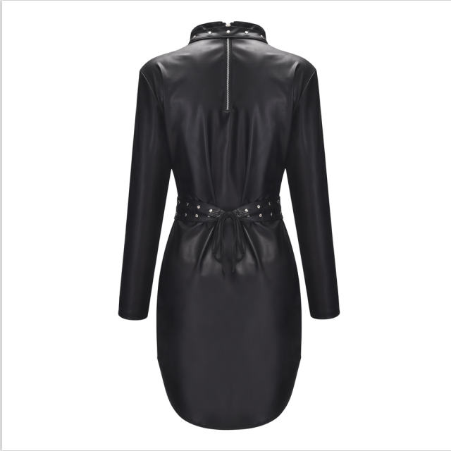 Fetish Matt PU Club Mini Dress For Women Steampunk Clubwear PQLK1114