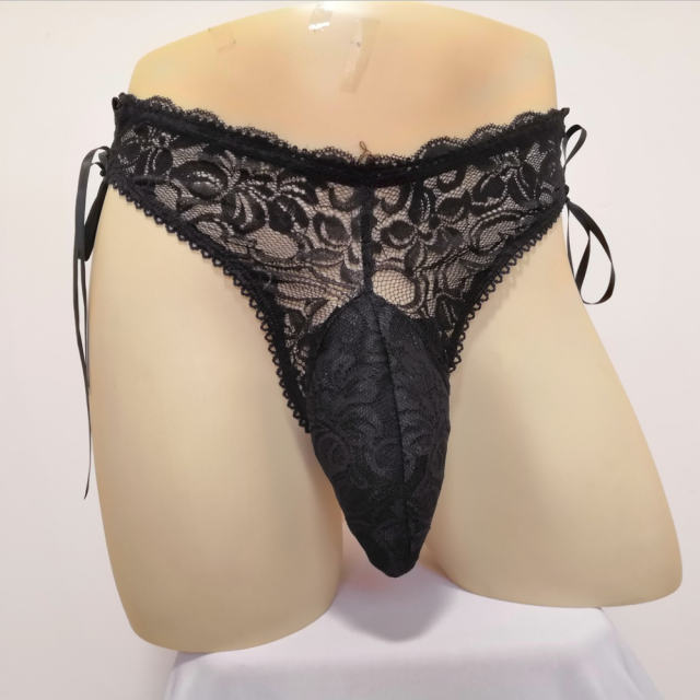 Men Wrap Penis Shorts Black Lace Fetish Panties Sexy Underwear PQN971