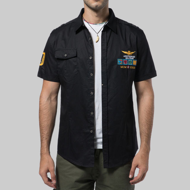 Black Summer Casual Shirts Short Sleeve Men Fashion Tops PQ18006A