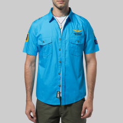 Dark Blue Short Sleeve Men Fashion Tops Summer Casual Shirts PQ12002D