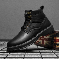 Men Faux Leather Ankle Boots Shoes Winter PU Shoes Clunky Sneakers PQQJWX06