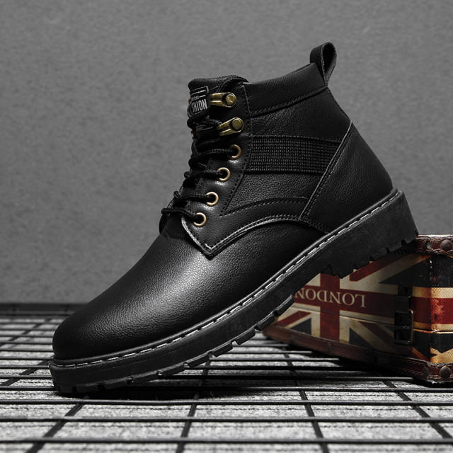 Men Faux Leather Ankle Boots Shoes Winter PU Shoes Clunky Sneakers PQQJWX06