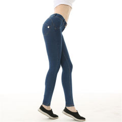 Light Blue Bubble Butt Denim Pants Women Trend Low Waist Jeans PQF043B