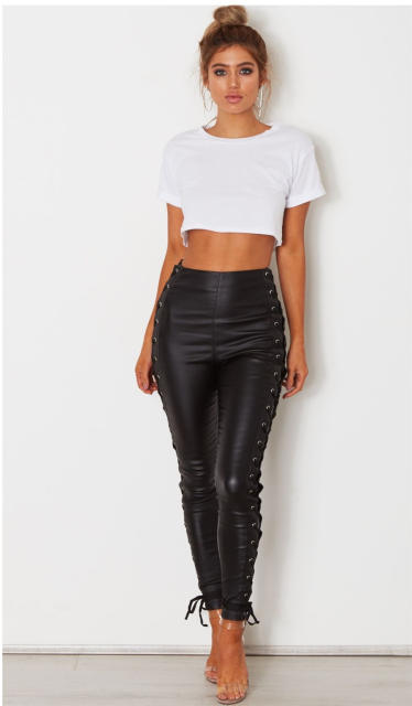Women Sexy High Waist Faux Leather Pants Bubble Butt PU Trousers PQTOP286