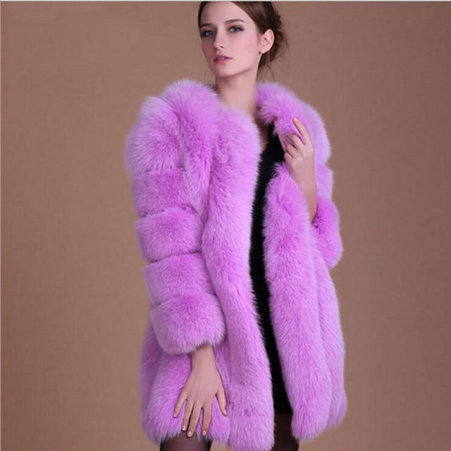 Rose Faux Fox Fur Coat Female Mid-length Russian Faux Fur Jackets PQ6610A