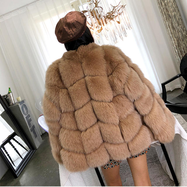 Khaki Winter Fox Faux Fur Coat for Women Chic Fur Long Jackets PQFC014B