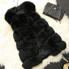 Black Faux Fur Jacket Fox Fur Vest Women Mid-length Winter Coat PQ1422D