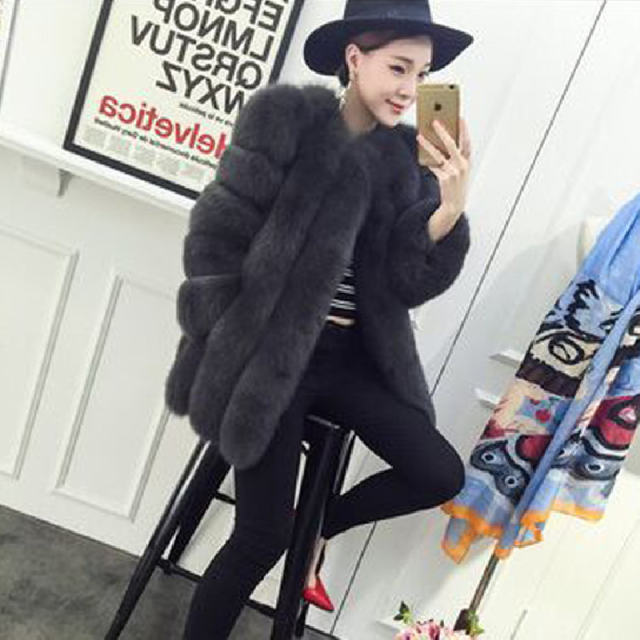 Wolf Faux Fox Fur Coat Female Mid-length Russian Faux Fur Jackets PQ6610K