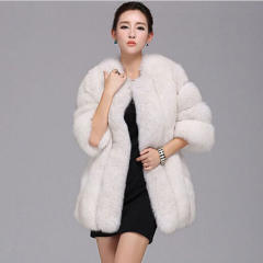 Brown Mid-length Russian Faux Fur Jackets Faux Fox Fur Coat Female PQ6610L