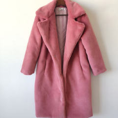 Black Fashion Rabbit Fur Long Jackets Faux Bunny Fur Coat Women PQ988E