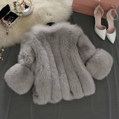 Grey Winter Chic Fox Fur Short Jackets Faux Fur Coat for Women PQPP01B