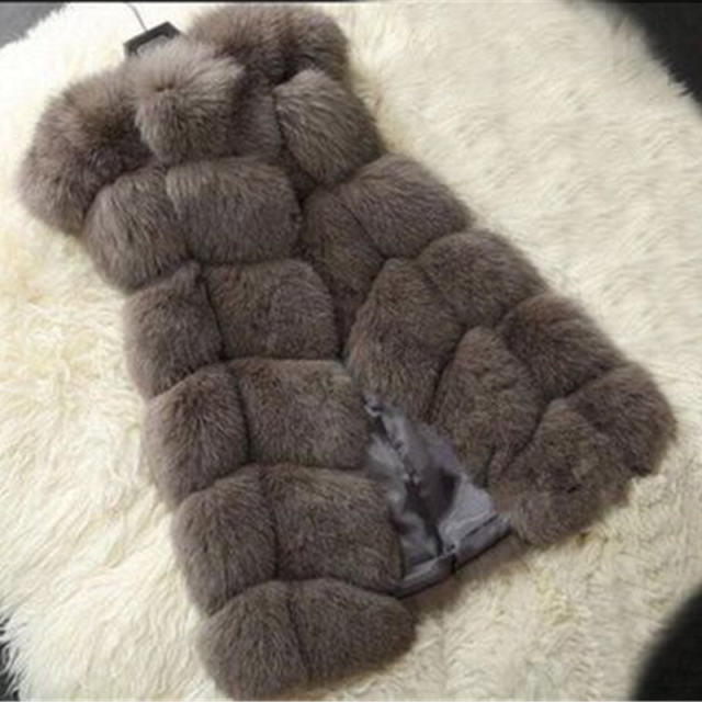 Black Faux Fur Jacket Fox Fur Vest Women Mid-length Winter Coat PQ1422D