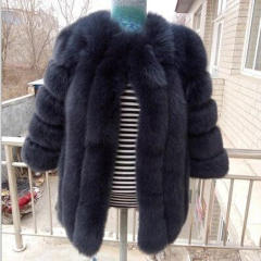 Brown Mid-length Russian Faux Fur Jackets Faux Fox Fur Coat Female PQ6610L