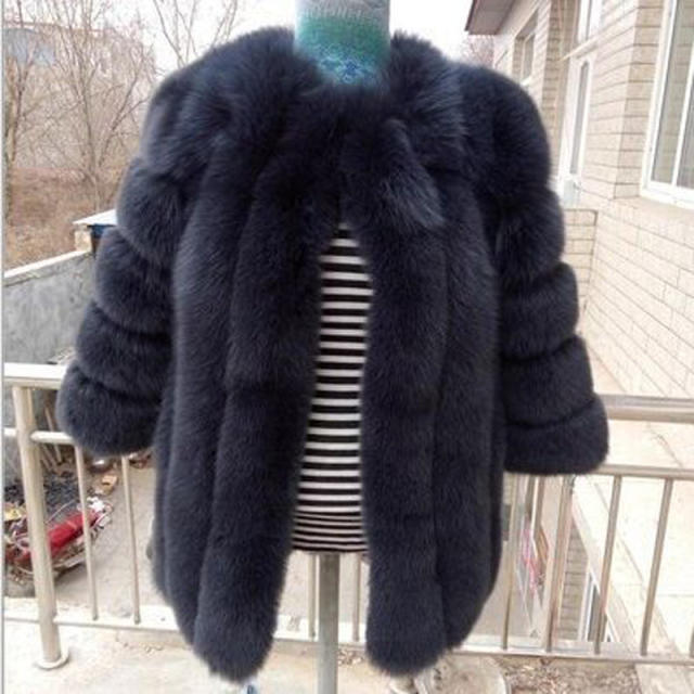 Brown Mid-length Russian Faux Fur Jackets Faux Fox Fur Coat Female PQ6610L