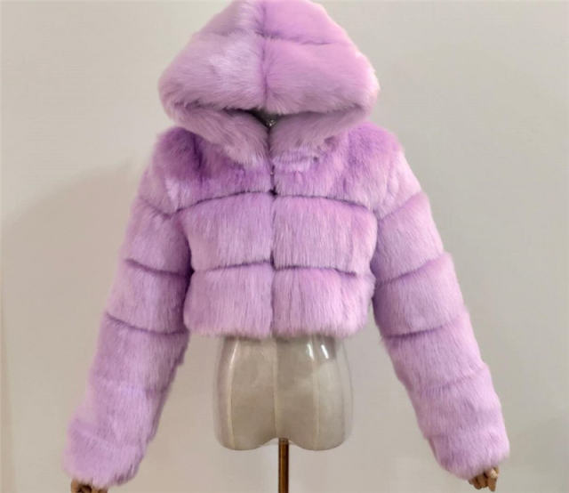 Women Sexy Fox Faux Fur Short Jackets Long Sleeve Hoodies Coat PQ00598
