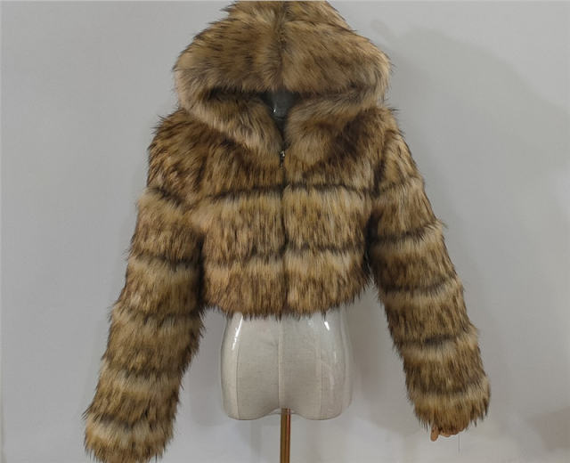 Women Long Sleeve Hoodies Jackets Sexy Fox Faux Fur Short Coat PQ00598